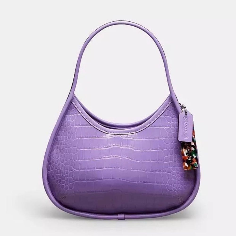 💜Coach -Coachtopia  Purple‎ Croc-Embossed Ergo Shoulder Bag💜